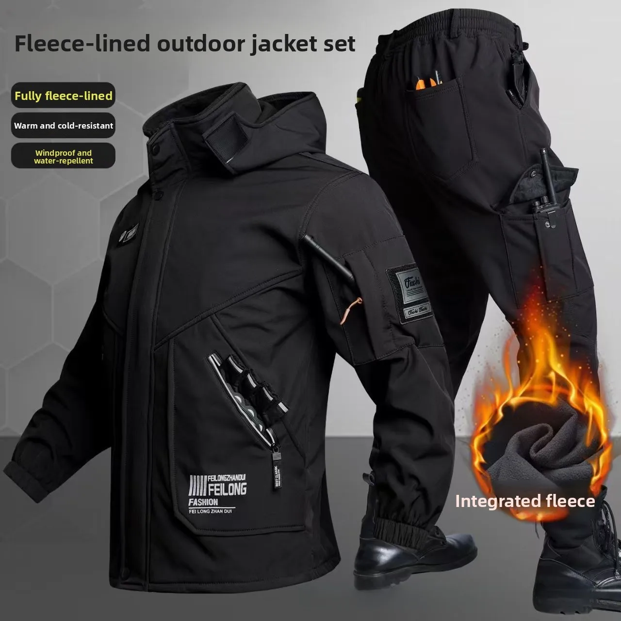 Winter Clothing Pk - Verdicktes Fleece Herbst-Winter Outdoor-Kletterkleidungsset Herren Freizeitkleidung
